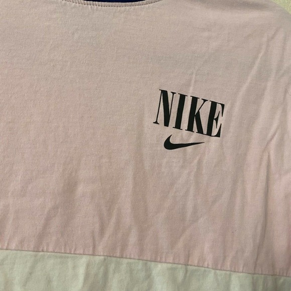 NIKE Colorblock Pullover Crop T-Shirt Short Sleeve Pink/White/Blue Women Size S - Picture 5 of 5